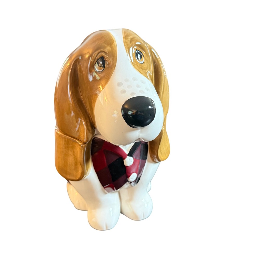 Pioneer Woman Cookie Jar Charlie Basset Hound Dog Brown Plaid Vest Kitchen Decor